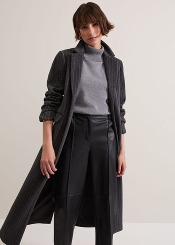 Phase Eight Lydia Long Wool Pinstripe Coats Grey Canada | LUESPQ-056